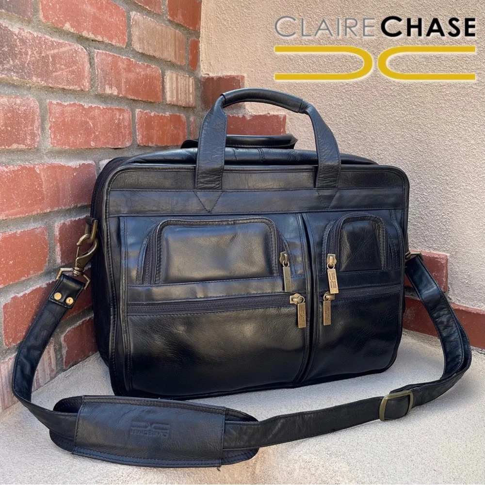Claire Chase 💼 Genuine Leather JUMBO EXECUTIVE BRIEFCASE in Black